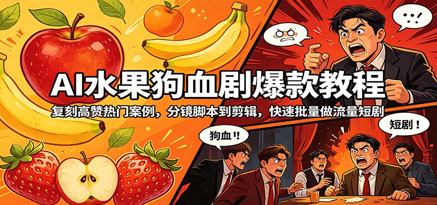 AI水果狗血剧爆款教程：复刻高赞热门案例，分镜脚本到剪辑，快速批量做流量短剧-超级会员网