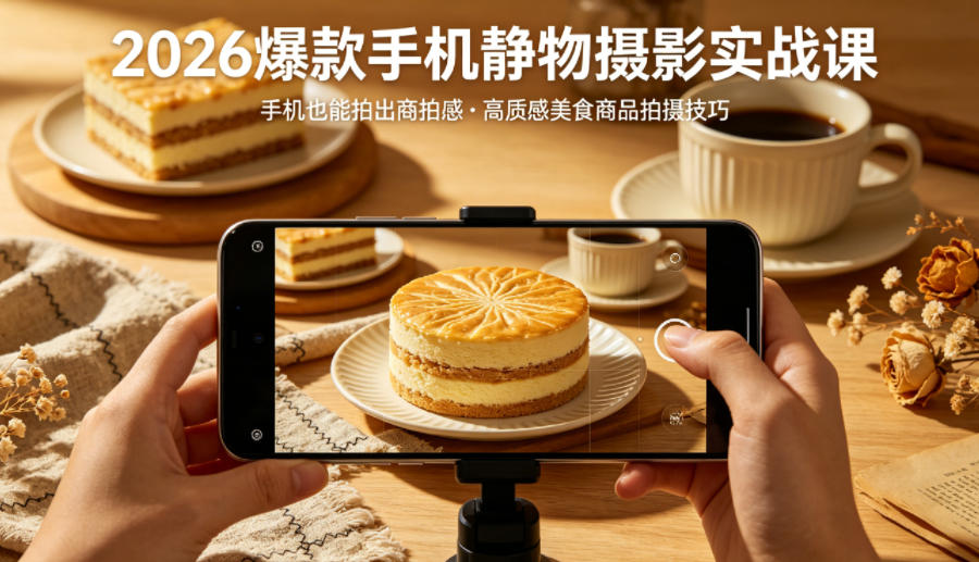 2026爆款手机静物摄影实战课，手机也能拍出商拍感，学会拍出高质感美食商品-超级会员网