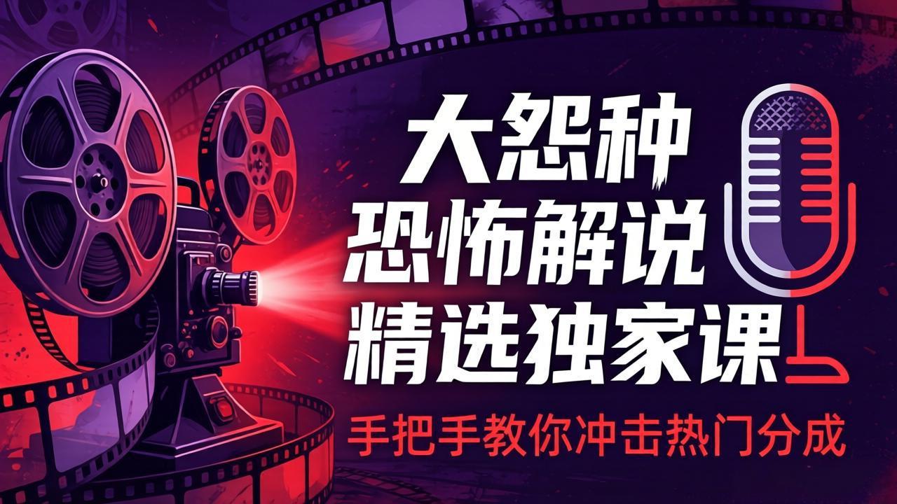 大怨种恐怖解说精选独家课：电影下载+文案配音+片头封面，手把手教你冲击热门分成-超级会员网
