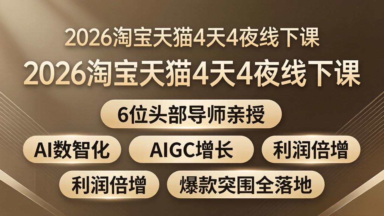 2026淘宝天猫4天4夜线下课：6位头部导师亲授，AI数智化+AIGC增长+利润倍增+爆款突围全落地-超级会员网