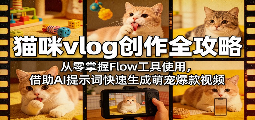 猫咪vlog创作全攻略：从零掌握Flow工具使用，借助AI提示词快速生成萌宠爆款视频-超级会员网