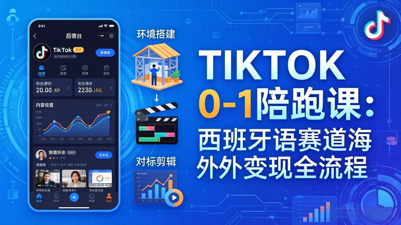 TIKTOK 0-1 陪跑课：从环境搭建到刷对标剪辑，西班牙语赛道海外变现全流程-超级会员网