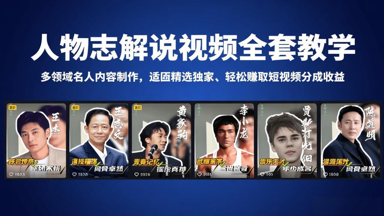 人物志解说视频全套教学，多领域名人内容制作，适配精选独家，轻松赚取短视频分成收益-超级会员网