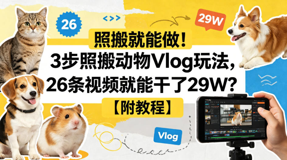 照搬就能做！3步照搬动物Vlog玩法，26条视频就能干了29W？【附教程】【赠coze一键生成工作流】-超级会员网
