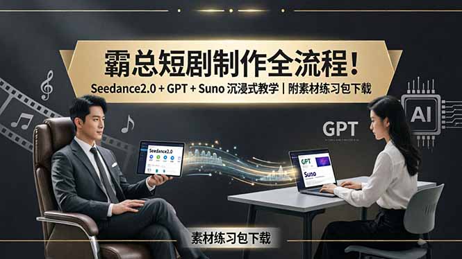 霸总短剧制作全流程！Seedance2.0 + GPT + Suno 沉浸式教学｜附素材练习包下载-超级会员网