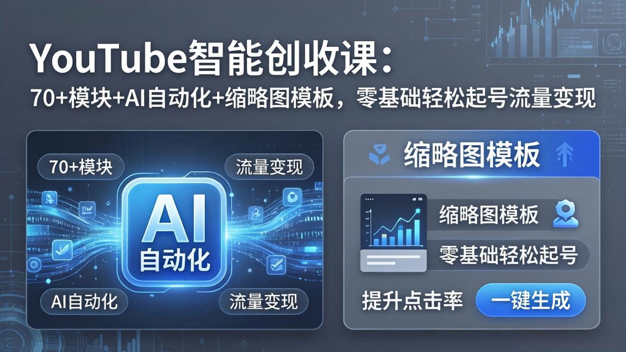 YouTube智能创收课：70+模块+AI自动化+缩略图模板，零基础轻松起号流量变现-超级会员网