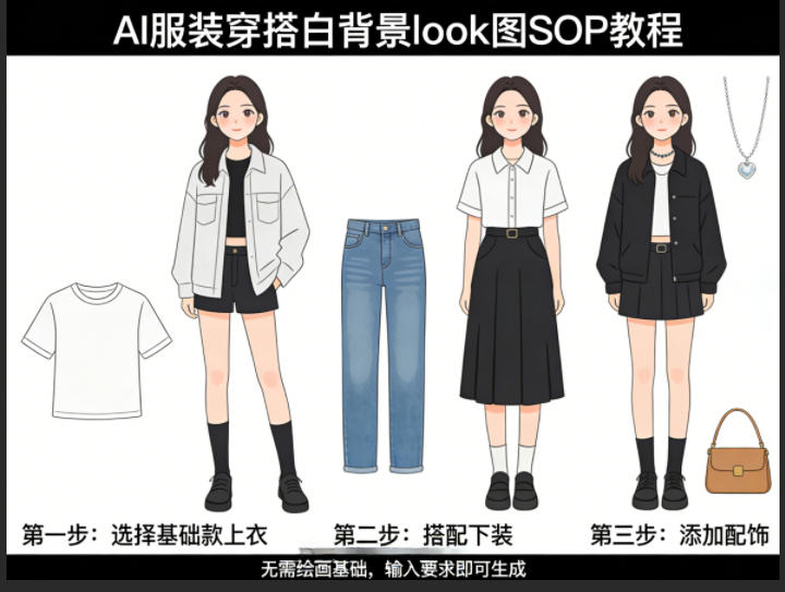 AI服装穿搭白背景look图SOP教程，不用会画画，提几句具体要求，AI就能还你一个奇迹-超级会员网
