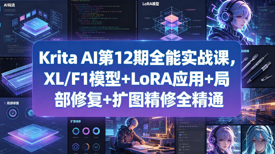 Krita AI第12期全能实战课，XL/F1模型+LoRA应用+局部修复+扩图精修全精通-超级会员网