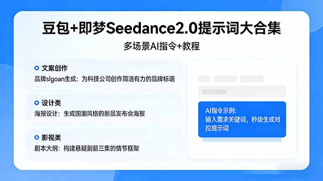 豆包+即梦Seedance2.0提示词大合集：多场景AI指令+教程，解锁文案、设计、影视高效创作-超级会员网