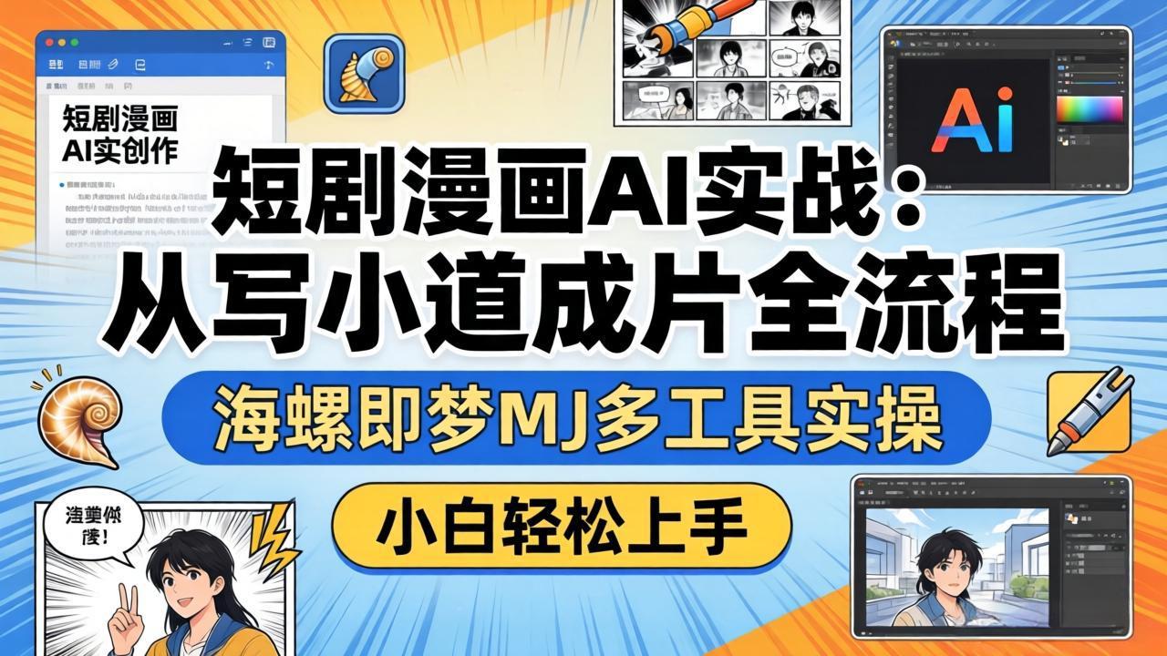 短剧漫画AI实战：从写小说到成片全流程，海螺即梦MJ多工具实操，小白轻松上手-超级会员网