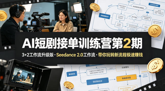 AI短剧接单训练营第2期，3+2工作流升级版，Seedance 2.0工作流，带你玩转新流程极速賺钱-超级会员网