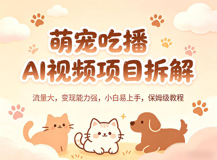 萌宠吃播AI视频项目拆解，流量大，变现能力强，小白易上手，保姆级教程-超级会员网