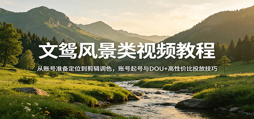 文鸳风景类视频教程：从账号准备定位到剪辑调色，账号起号与DOU+高性价比投放技巧-超级会员网