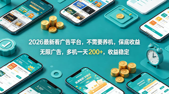 2026最新看广告平台，不需要养机，保底收益，无限广告，多机一天200+，收益稳定【揭秘】-超级会员网