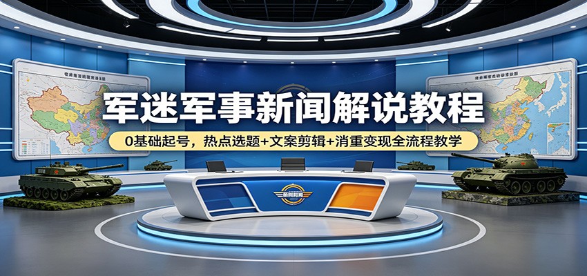 军迷军事新闻解说教程：0基础起号，热点选题+文案剪辑+消重变现全流程教学-超级会员网