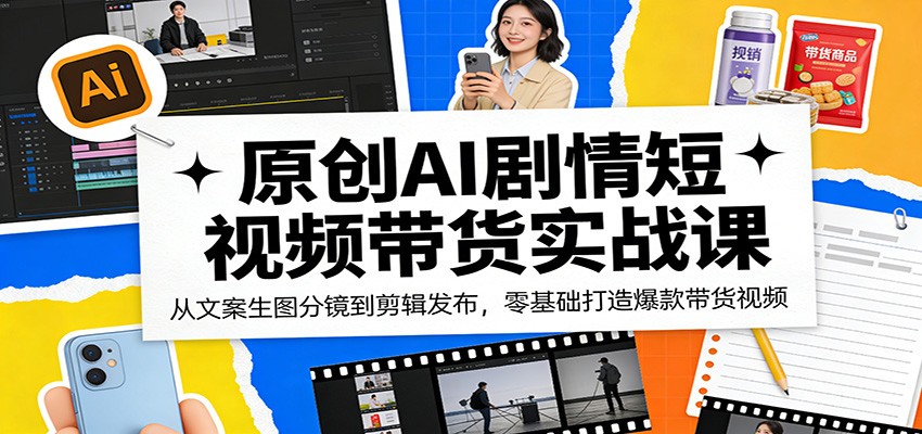 原创AI剧情短视频带货实战课：从文案生图分镜到剪辑发布，零基础打造爆款带货视频-超级会员网