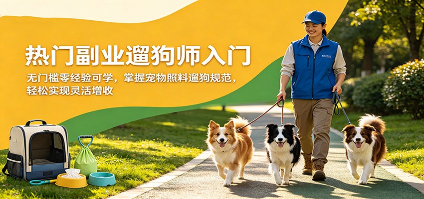 热门副业遛狗师入门，无门槛零经验可学，掌握宠物照料遛狗规范，轻松实现灵活增收-超级会员网