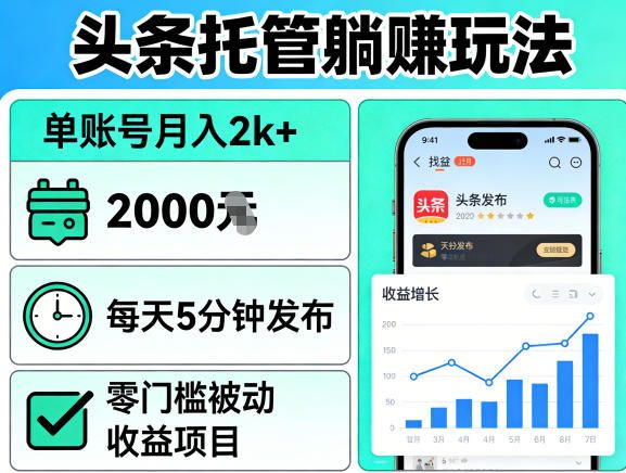 头条托管躺賺玩法，单账号月入2k+，每天5分钟发布即可，零门槛被动收益项目【揭秘】-超级会员网