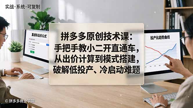拼多多原创技术课：手把手教小二开直通车，从出价计算到模式搭建，破解低投产、冷启动难题-超级会员网