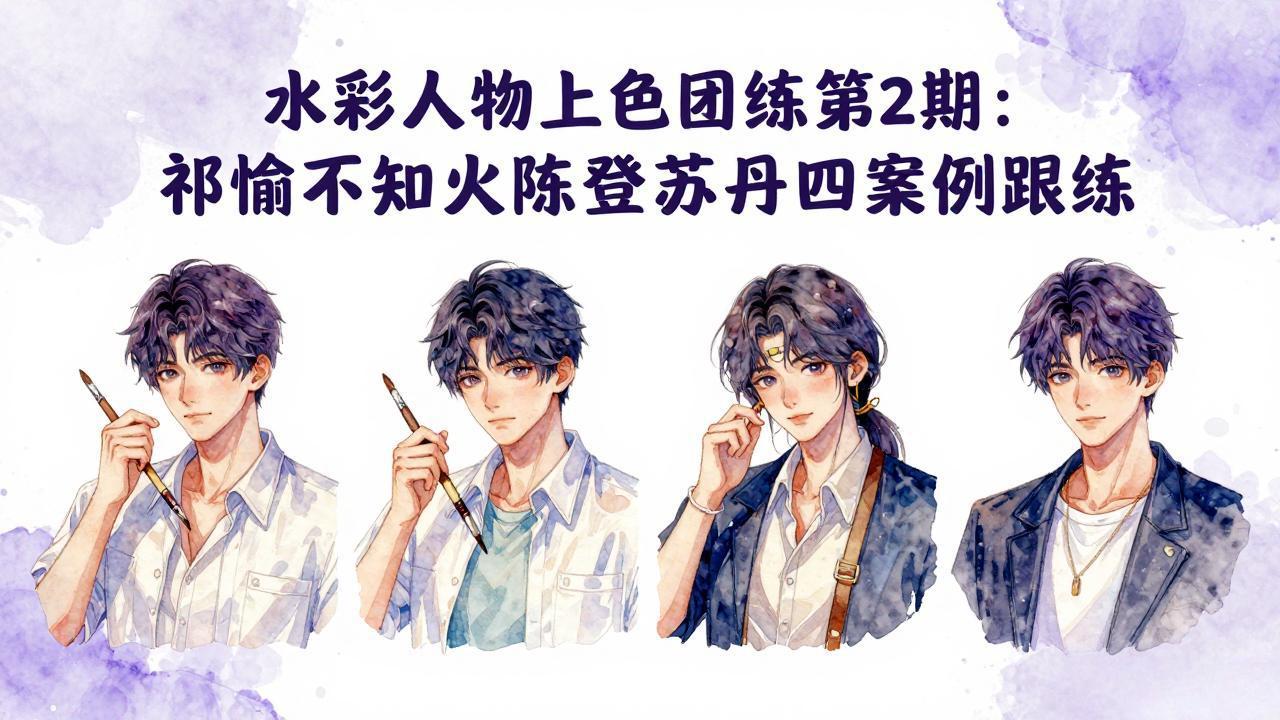 水彩人物上色团练第2期：祁煜不知火陈登苏丹四案例跟练，手把手提升绘画能力-超级会员网