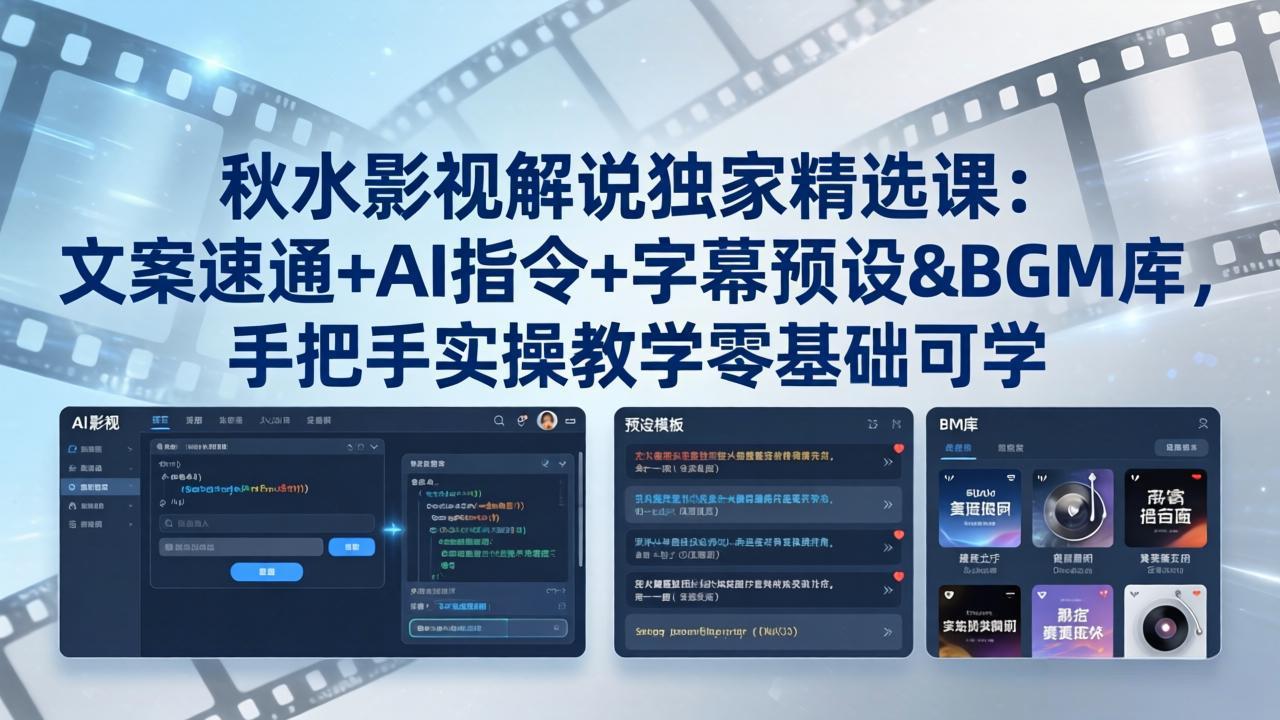 秋水影视解说独家精选课：文案速通+AI指令+字幕预设+BGM库，手把手实操教学零基础可学-超级会员网