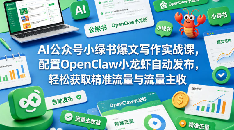 AI公众号小绿书爆文写作实战课，配置OpenClaw小龙虾自动发布，轻松获取精准流量与流量主收益-超级会员网
