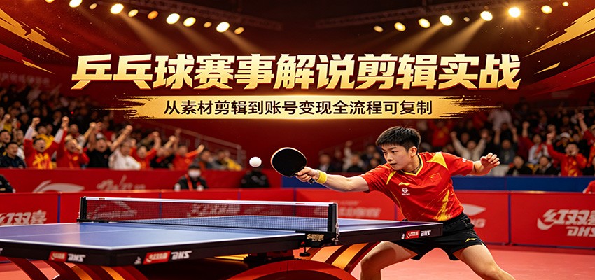 乒乓球赛事解说剪辑实战，从素材剪辑到账号变现全流程可复制-超级会员网
