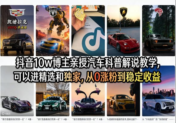 抖音10w博主亲授汽车科普解说教学，可以进精选和独家，从0涨粉到稳定收益(详细视频课程+1T素材)-超级会员网