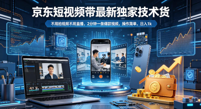 京东短视频带货最新独家技术，不用拍视频不用直播，2分钟一条爆款视频，操作简单，日入1k+【揭秘】-超级会员网