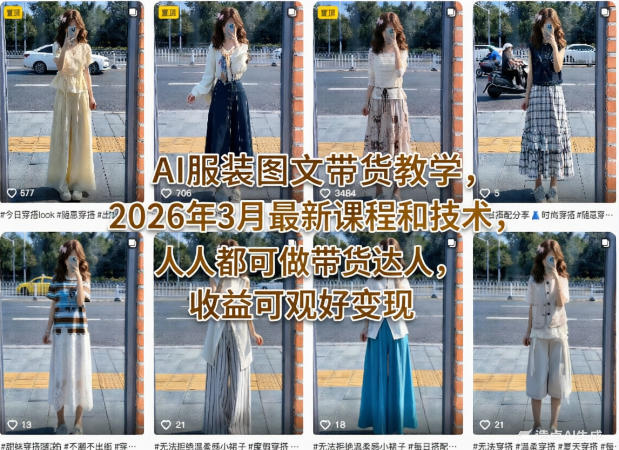 AI服装图文带货教学，2026年3月最新课程和技术，人人都可做带货达人，收益可观好变现-超级会员网