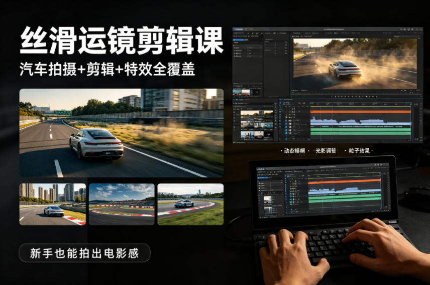 大叔丝滑运镜剪辑课，汽车拍摄+剪辑+特效全覆盖，新手也能拍出电影感-超级会员网