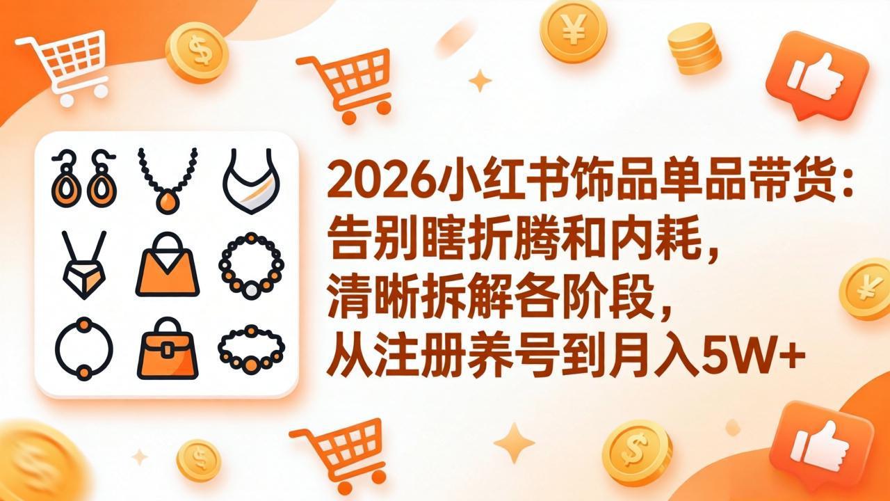 2026小红书饰品单品带货：告别瞎折腾和内耗，清晰拆解各阶段，从注册养号到月入5W+-超级会员网