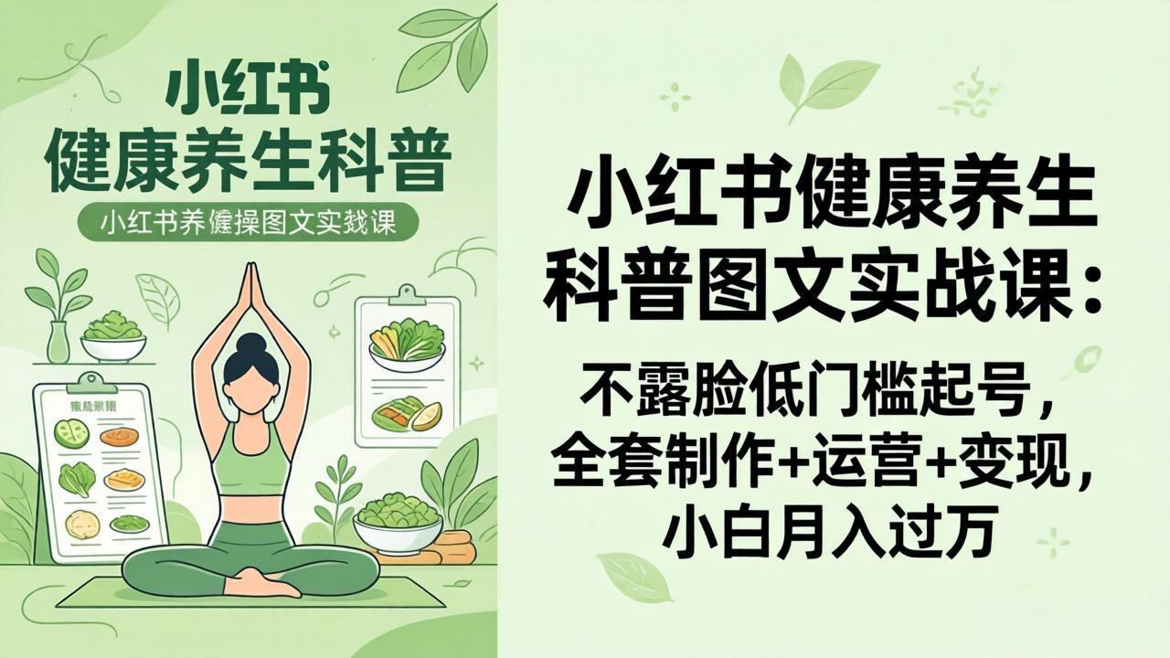 2026小红书健康养生科普图文实战课：不露脸低门槛起号，全套制作+运营+变现，小白月入过万-超级会员网