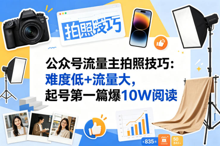 公众号流量主之拍照技巧赛道，难度低+流量大，起号第一篇就爆了10w阅读-超级会员网