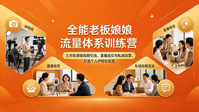 全能老板娘流量体系训练营，三天吃透短视频引流、直播成交与私域运营，打造个人IP轻松变现-超级会员网