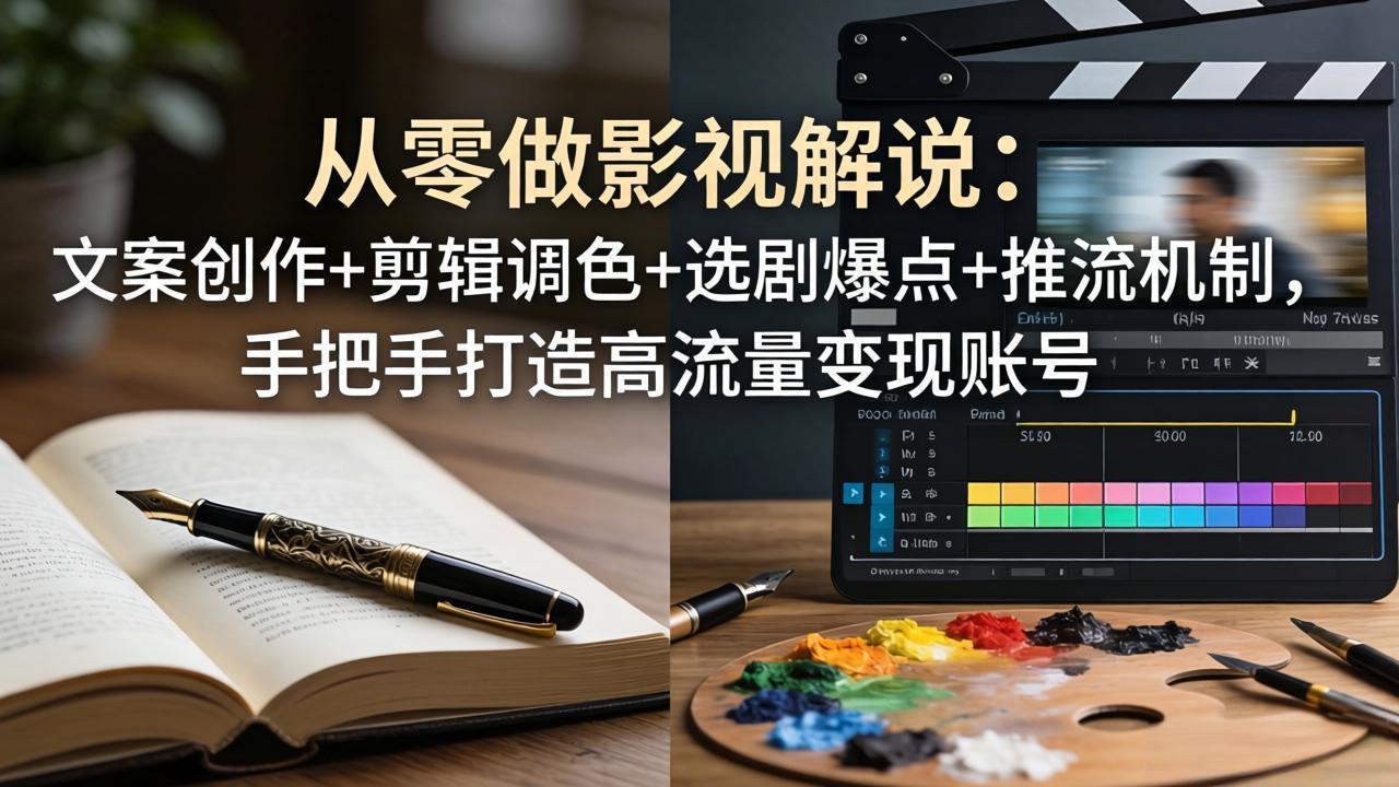 从零做影视解说：文案创作+剪辑调色+选剧爆点+推流机制，手把手打造高流量变现账号-超级会员网