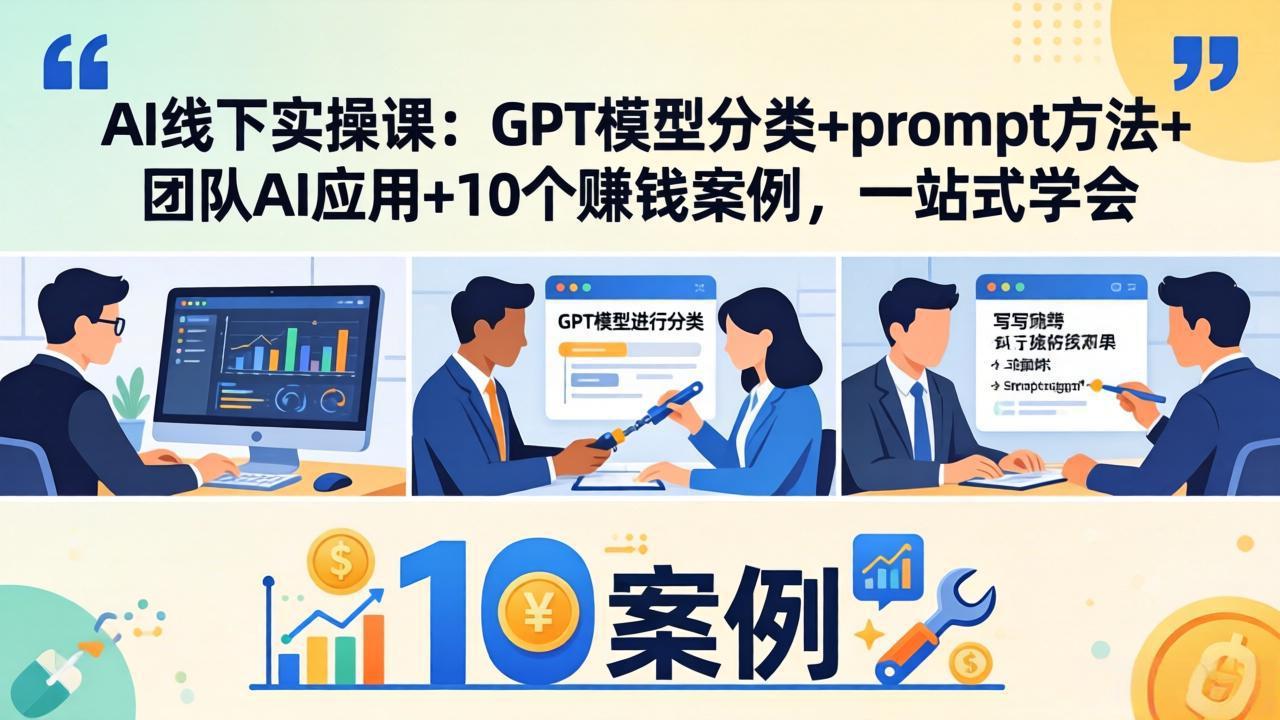 AI线下实操课：GPT模型分类+prompt方法+团队AI应用+10个赚钱案例，一站式学会-超级会员网