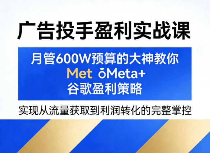 广告投手盈利实战课，月管600W预算的大神教你Meta+谷歌盈利策略，实现从流量获取到利润转化的完整掌控-超级会员网