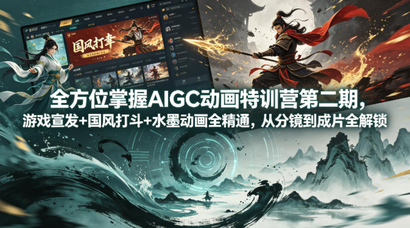 全方位掌握AIGC动画特训营第二期，游戏宣发+国风打斗+水墨动画全精通，从分镜到成片全解锁-超级会员网