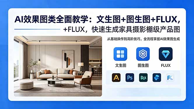 AI效果图类全面教学：文生图+图生图+FLUX，快速生成家具摄影棚级产品图-超级会员网