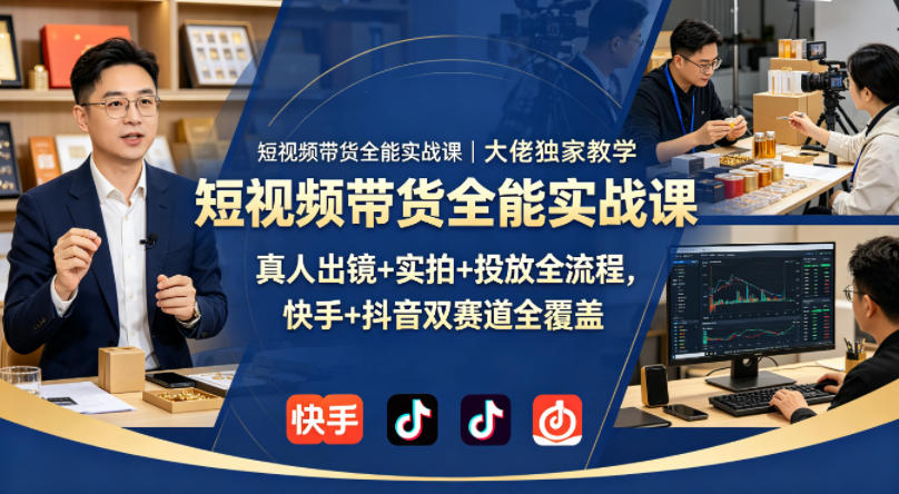 短视频带货全能实战课｜大佬独家教学，真人出镜+实拍+投放全流程，快手+抖音双赛道全覆盖-超级会员网
