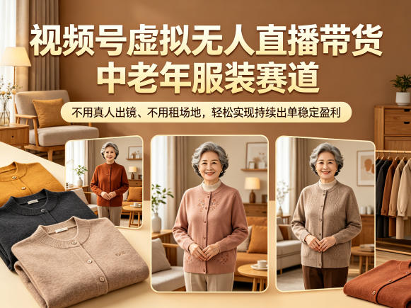 视频号虚拟无人直播带货中老年服装赛道，不用真人出镜、不用租场地，轻松实现持续出单稳定盈利-超级会员网