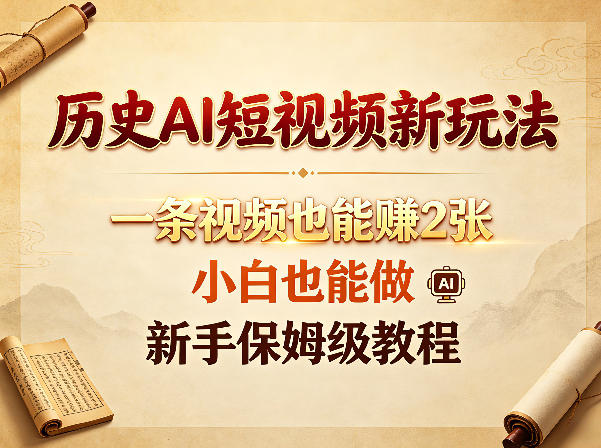 历史AI短视频新玩法，一条视频也能賺2张，小白也能做，新手保姆级教程-超级会员网
