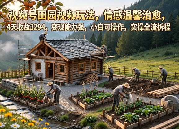 视频号田园视频玩法，情感温馨治愈，4天收益3294，变现能力强，小白可操作，实操全流程拆解-超级会员网