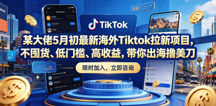 某大佬5月初最新海外Tiktok拉新项目，不囤货、低门槛、高收益，带你出海撸美刀-超级会员网