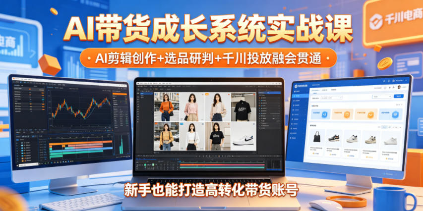 AI带货成长系统实战课，AI剪辑创作+选品研判+千川投放融会贯通，新手也能打造高转化带货账号(更新2026年)-超级会员网