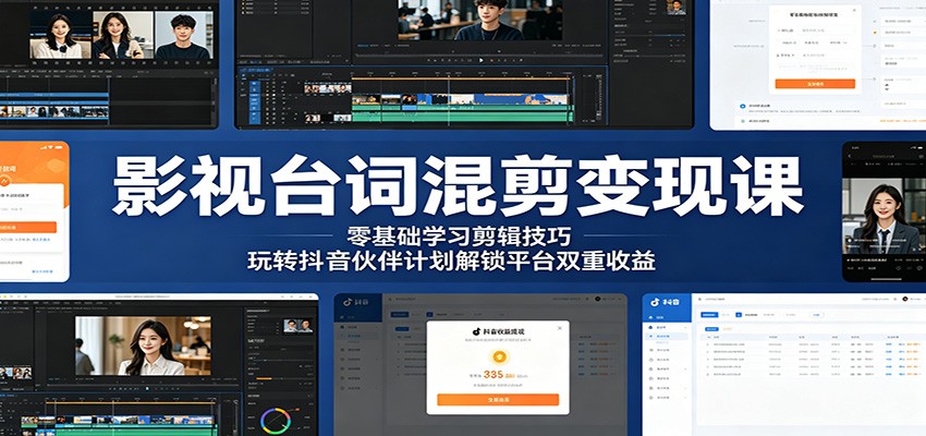 影视台词混剪变现课：零基础学习剪辑技巧，玩转抖音伙伴计划解锁平台双重收益-超级会员网