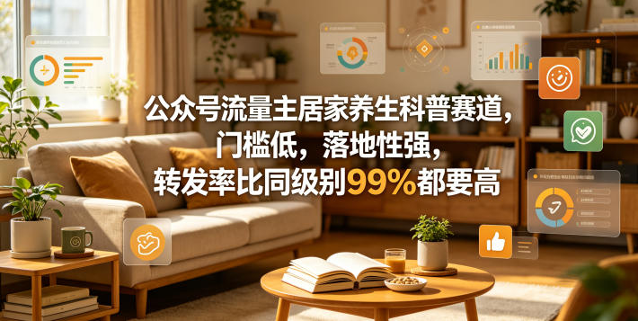 公众号流量主居家养生科普赛道，门槛低，落地性强，转发率比同级别99％都要高-超级会员网