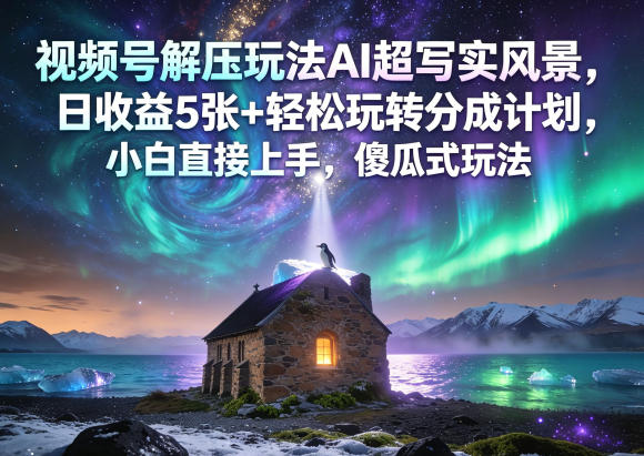 视频号解压玩法AI超写实风景，日收益5张+轻松玩转分成计划，小白直接上手，傻瓜式玩法-超级会员网