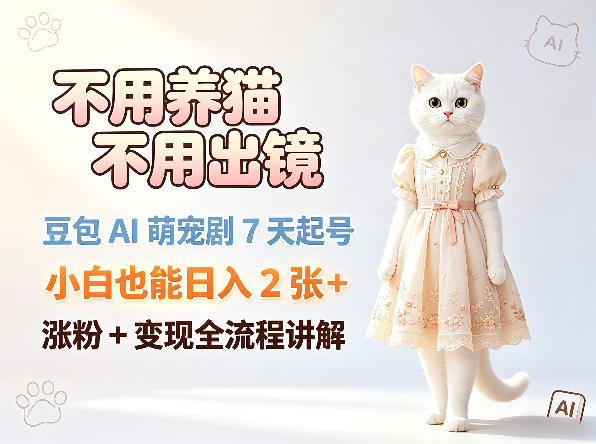 不用养猫不用出镜，豆包AI萌宠剧7天起号，小白也能日入2张+，涨粉+变现全流程讲解-超级会员网